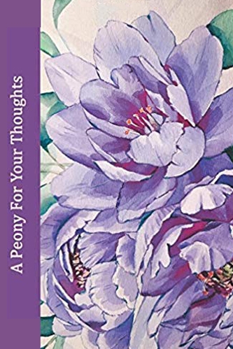 A Peony for Your Thoughts Journal with purple with peonies on the cover.