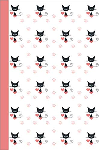 White and pink journal with black kittens on pink hearts surrounded by pink paw prints.