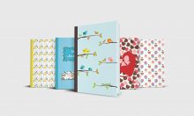 Five colorful journals for children.