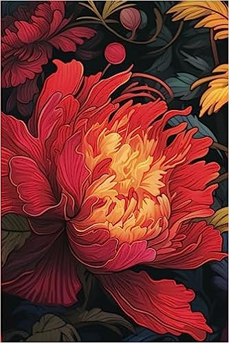 writing journal with vibrant red and orange peony flowers