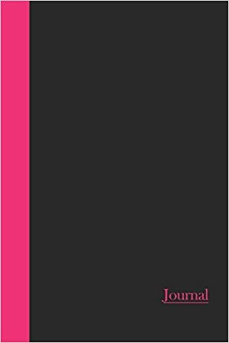 Softcover writing journal with black and bright pink cover that says 'Journal'