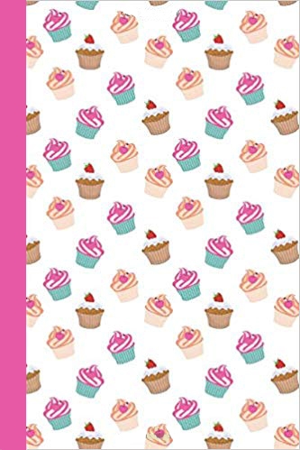 Writing journal with cartoon images of cupcakes.