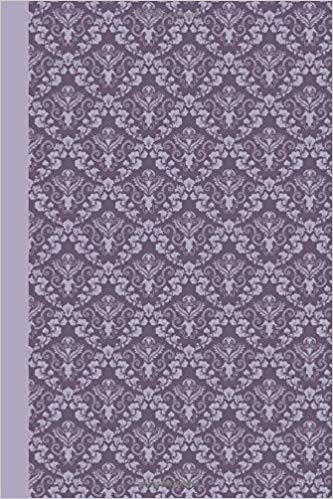 Journal notebook with purple damask pattern.