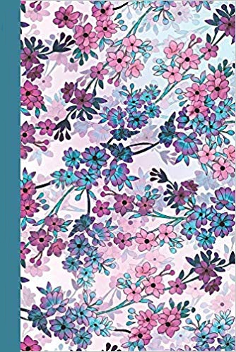 Blue and pink journal notebook with floral design.