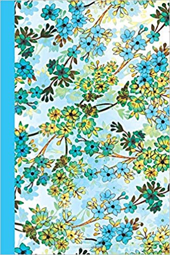 Blue and yellow journal notebook with floral design.