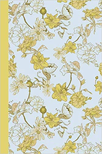 Beautiful floral writing journal with yellow and white flowers and a yellow spine.