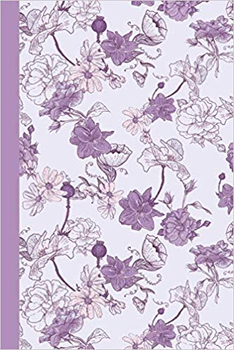 Beautiful floral writing journal with purple and white flowers on a light purple background.