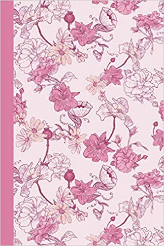 Beautiful floral writing journal with pink and white flowers on a light pink background.