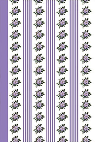 Purple and white journal cover with purple stripes and purple flowers in a vintage wallpaper pattern.