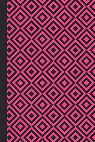 Pink and black journal with geometric design.