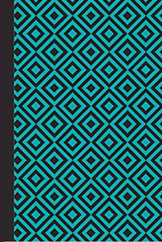 Teal and black journal with geometric design.