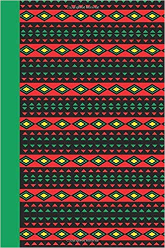 Writing journal with red, green, yellow and black pattern.