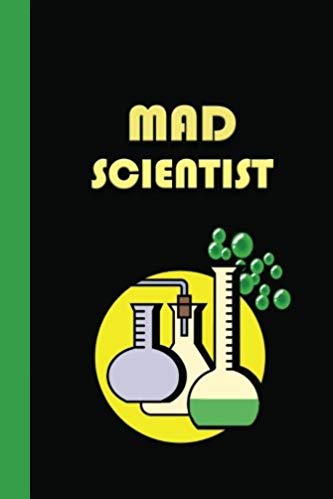 Black journal with test tubes, green bubbles and yellow text that says MAD SCIENTIST.