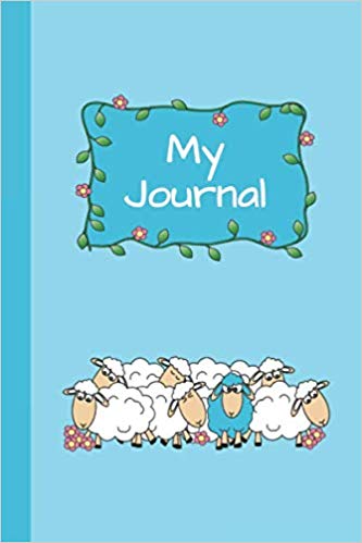 Funny blue journal cover showing a blue sheep among a bunch of white sheep. White text that says My Journal.