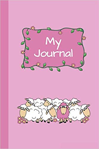 Funny pink journal cover showing a pink sheep among a bunch of white sheep. White text that says My Journal.