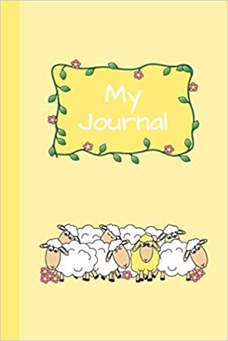 Funny yellow journal cover showing a yellow sheep among a bunch of white sheep. White text that says My Journal.