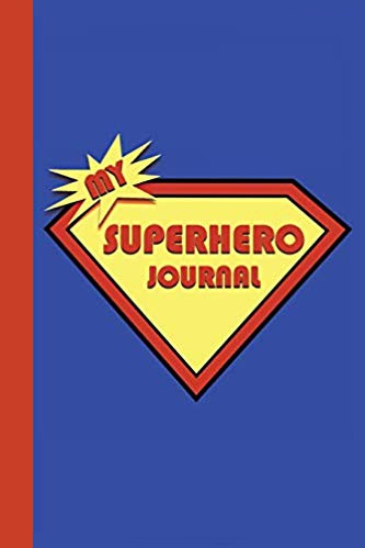 Blue journal with red and yellow pentagon and red text that says MY SUPERHERO JOURNAL