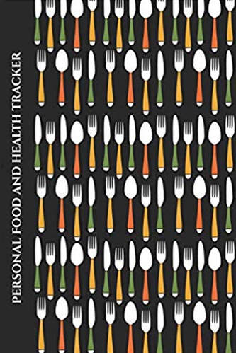 Personal Food and Health Tracker with cutlery design, knives, forks and spoons (with black background)