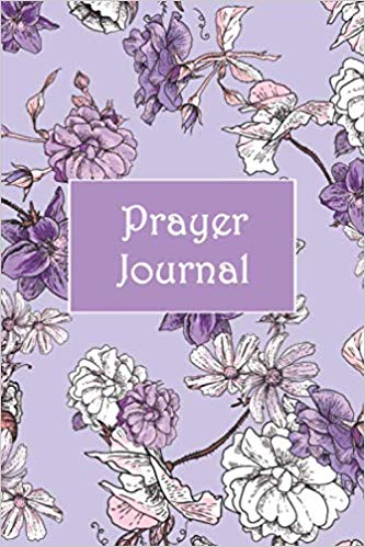 Prayer Journal with flowers on a purple background and Prayer Journal in white text.