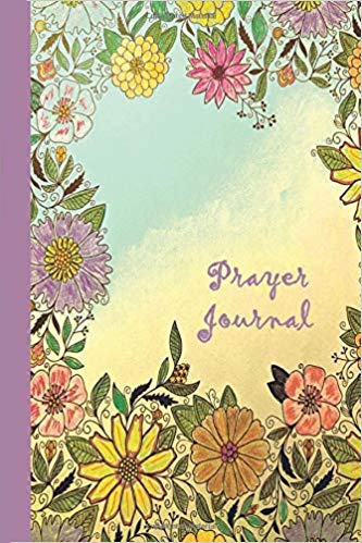Prayer Journal by Premise Content Journals in purple, blue and yellow with flowers.