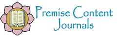 Premise Content Journals logo in pink, gold and cream with blue text that says Premise Content