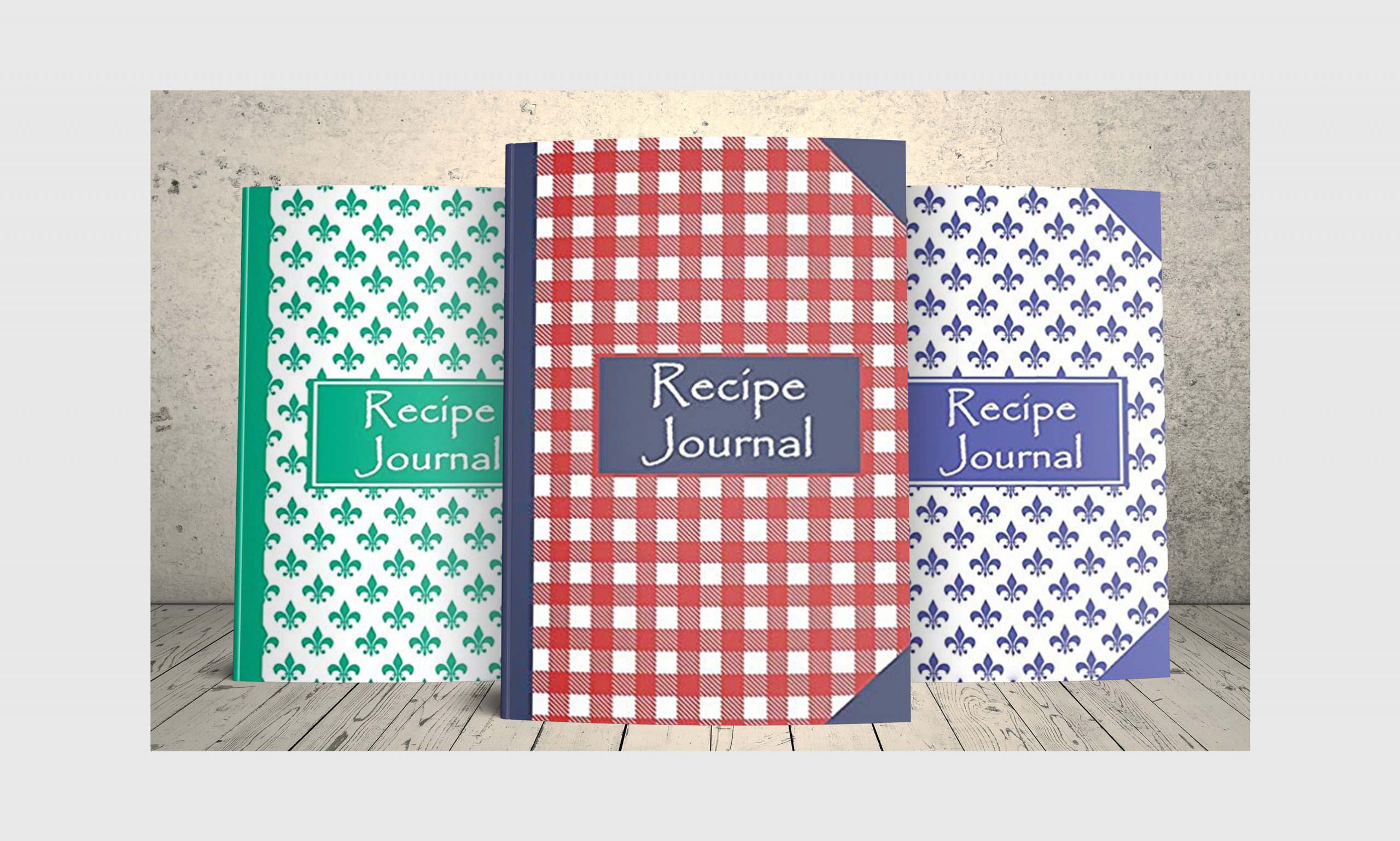 Three recipe journals that say Recipe Journal on the cover.