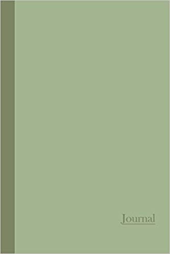 Sage green notebook with the word journal on it. Cover text is in a lighter shade of green.