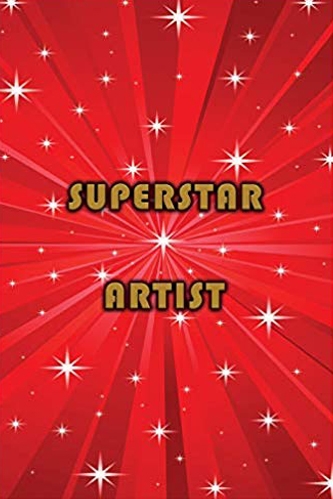 Red journal with white stars and gold lettering that says SUPERSTAR ARTIST.