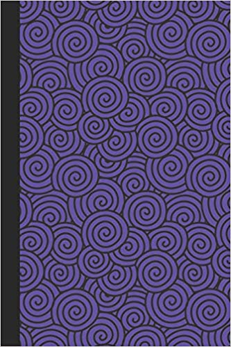 Purple and black journal with swirls on the cover.