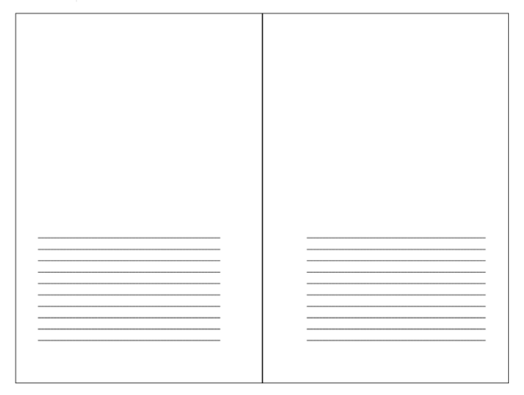 Two interior pages of a Sketch Journal; the top two thirds of each page is blank and the bottom third is lined.