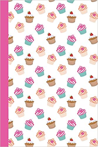 Writing journal with cartoon images of cupcakes.